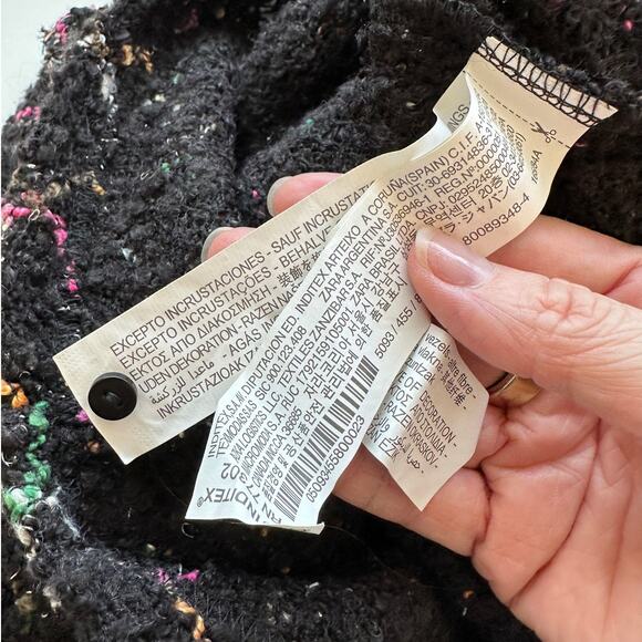 Zara Black Multicolor Boucle Knit Sweater with Pearl Detail on Sleeves Top S - Picture 13 of 14